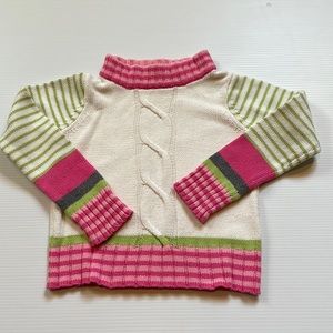 Gymboree mock turtle neck sweater, cream, pink green & gray, size 7/8